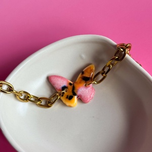 Papaya + malinka - Bransoletka porcelanowa