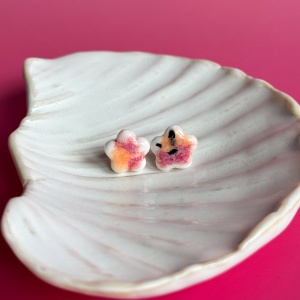 Koi - kolczyki sztyfty z porcelany w kształcie kwiatu